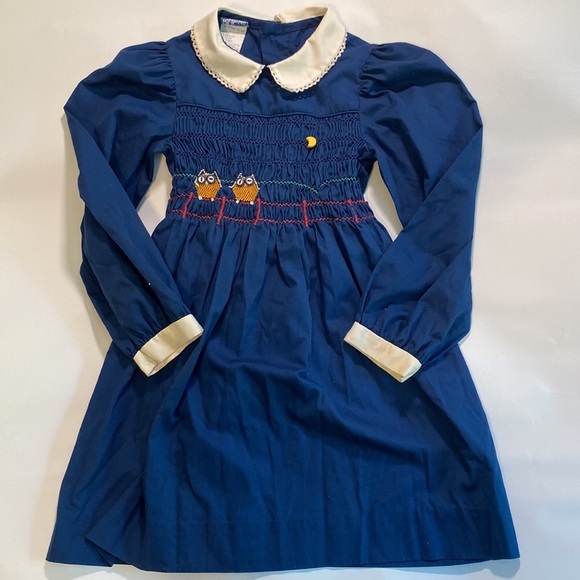 Vintage Polly Finders Smocked Dress with Embroidered Owls Size 6 - Picture 1 of 4